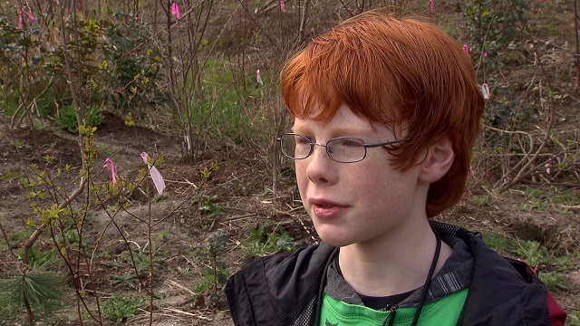 Jalen Harper, a student from Rachel Carson Environmental Middle School, helped SOLVE clean-up an area near Beaverton's Willow Creek, Feb. 25, 2015 (KOIN 6 News)