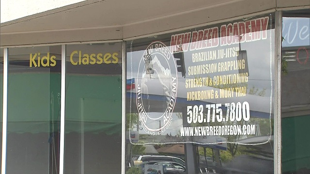 Eben Kaneshiro has owned the New Breed Jiu Jitsu Academy in Southeast Portland since 2007. It now has a "closed" sign after his arrest on sex charges involving a minor boy, April 22, 2015 (KOIN 6 News)