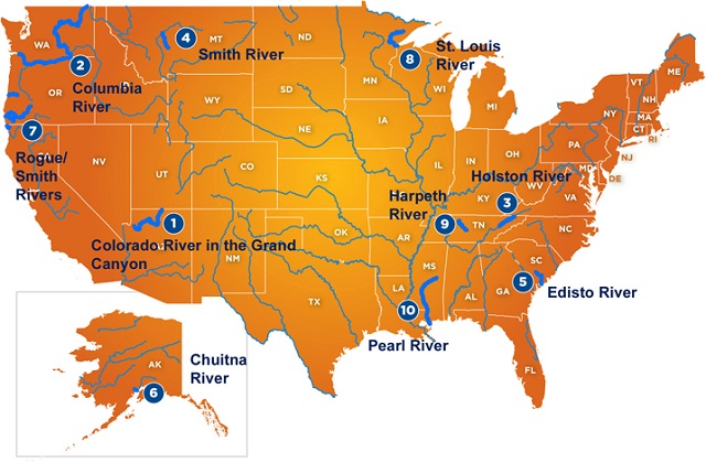 A map of the most endangered rivers in the US, from AmericanRivers.org , April 7, 2015