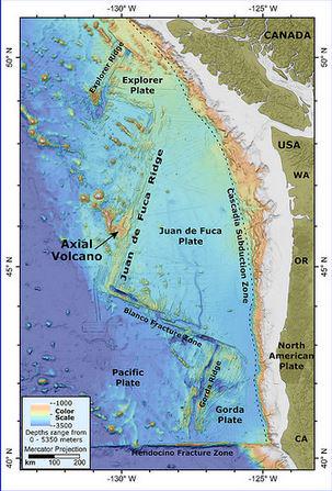 The location of the Axial Seamount volcano off the coast of Oregon (OSU)