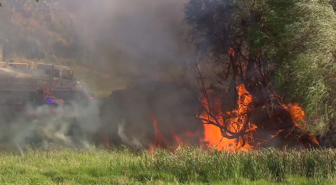 Two homes in the area were evacuated, and one of them was lost in the fire, June 10, 2015. (KOIN)