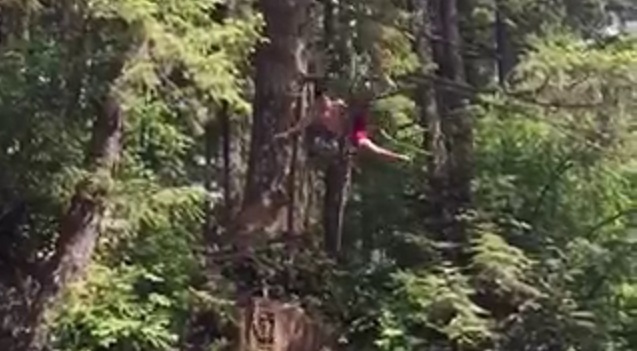 In this still frame from a cell phone video, Kyle Ponciano is seen falling from a tree into the Washougal River, June 6, 2015. Ponciano was seriously injured. (Courtesy: Kyle Ponciano)