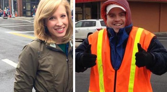 This undated composite photograph made available by WDBJ-TV shows reporter Alison Parker, left, and cameraman Adam Ward. Parker and Ward were fatally shot during an on-air interview, Wednesday, Aug. 26, 2015, in Moneta, Va. (Courtesy of WDBJ-TV...