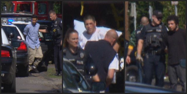 Three of the 5 men detained in connection with an apparent road rage shooting in Vancouver, Sept. 18, 2015 (KOIN)