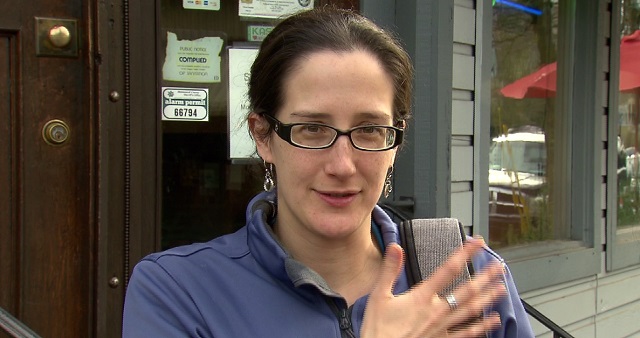 Erika Moseson lives in the area of SE 22nd and Powell and is concerned about the air quality, Feb. 5, 2016 (KOIN)