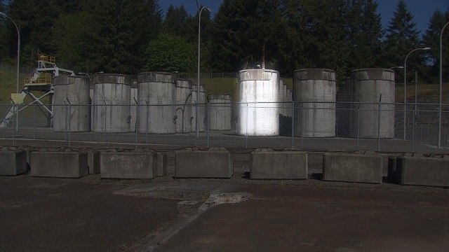 Fuel rods stored outside the now-demolished Trojan Nuclear Plant in Oregon, April 2016 (KOIN)