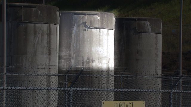 Fuel rods stored outside the now-demolished Trojan Nuclear Plant in Oregon, April 2016 (KOIN)