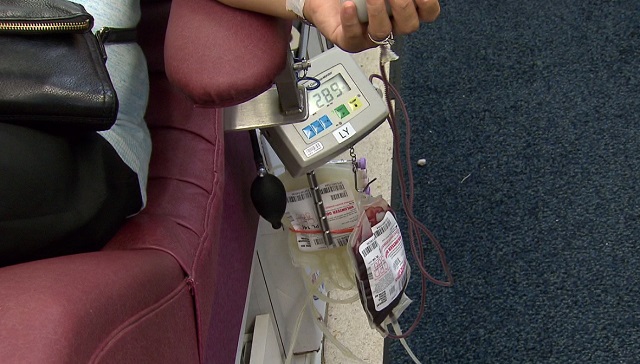 A blood donor in Portland, July 29, 2016 (KOIN)