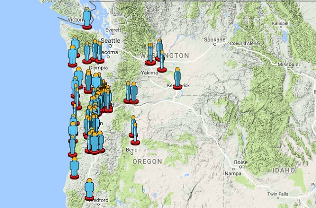 A graphic from the Fireball Event Log noting where reports of a sky streak were seen, Sept. 2, 2016 