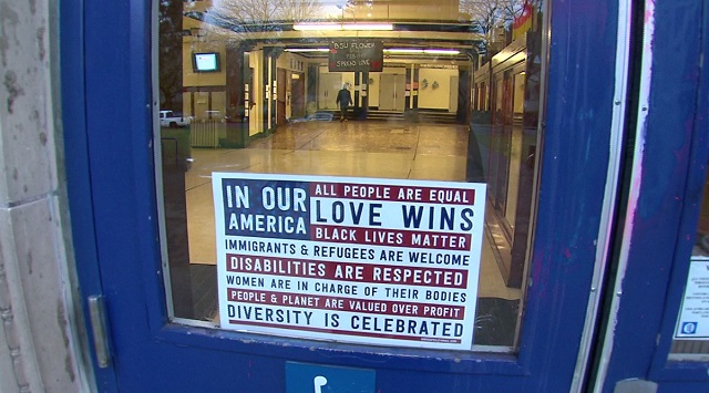 A sign on the door at Grant High School in Northeast Portland, February 7, 2017 (KOIN)