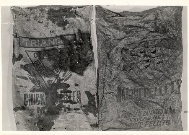 Burlap bags used to wrap body parts of a woman in her 50s found in the Willamette River in 1946. Her identity and murderer have never been found. (Courtesy photo) 