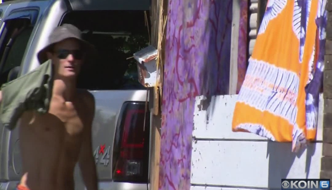 Jordan Jeffrey Bilyeu outside the Zombie RV where he stays in Northeast Portland, July 10, 2017 (KOIN)