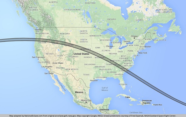 The path of totality for the solar eclipse on August 21, 2017 (Courtesy: NationalEclipse.com)