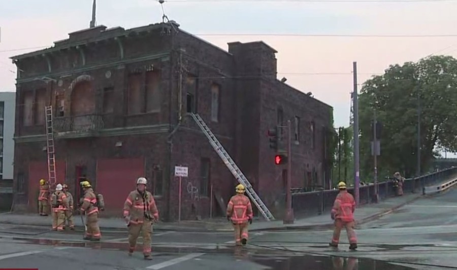 Abandoned Old Town fire station burns. (KOIN)_502809