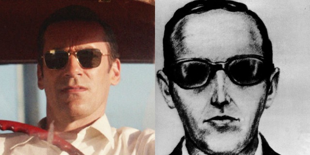 On the left, Don Draper (Jon Hamm) from "Mad Men" and D.B. Cooper, the 1971 hijacker from Portland to Seattle (AMC/AP)