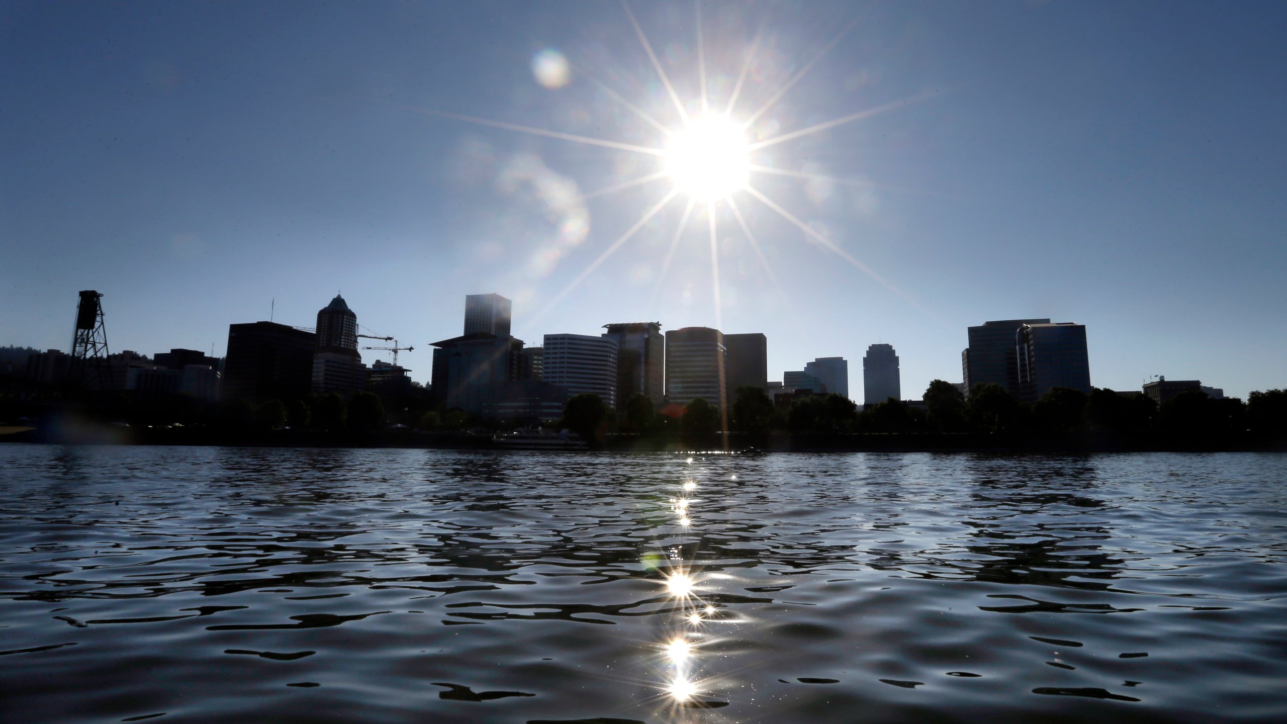 FILE - In this July 6, 2017, file photo, late afternoon sun sparkles off the Willamette River in Portland, Ore. The federal government should take action to protect fish runs in the Willamette River, according to a national conservation group. (AP Photo/Don Ryan, File)