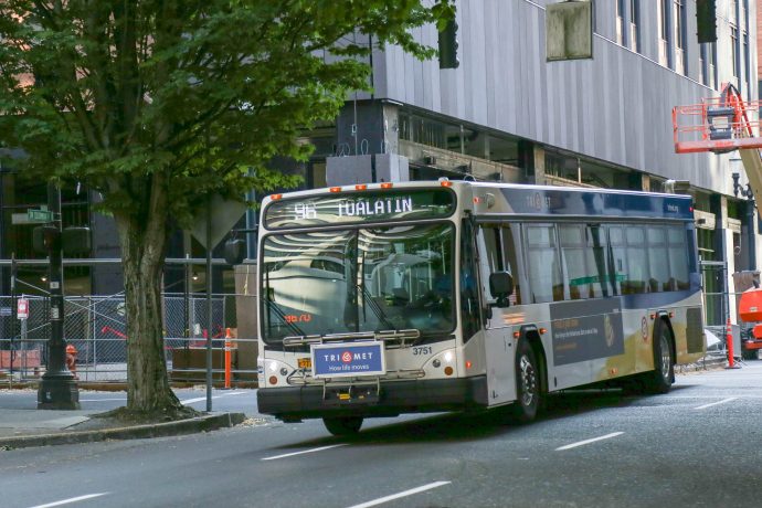 A TriMet bus in downtown Portland, July 29, 2020. (KOIN)