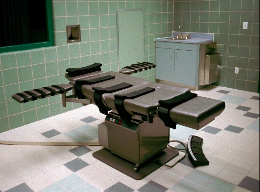 FILE - This March 22, 1995, photo, shows the interior of the execution chamber in the U.S. Penitentiary in Terre Haute, Ind. (AP Photo/Chuck Robinson, File)
