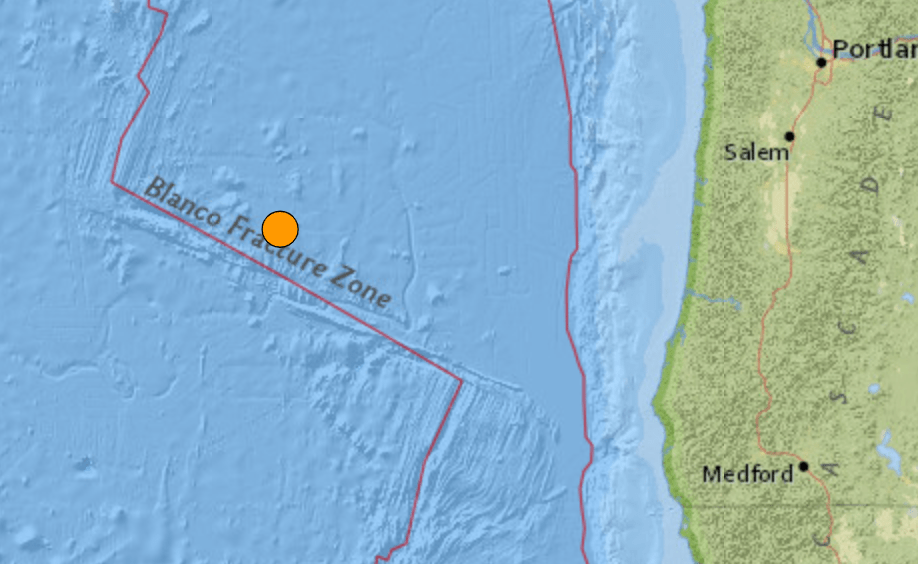 Earthquake off the coast of Oregon