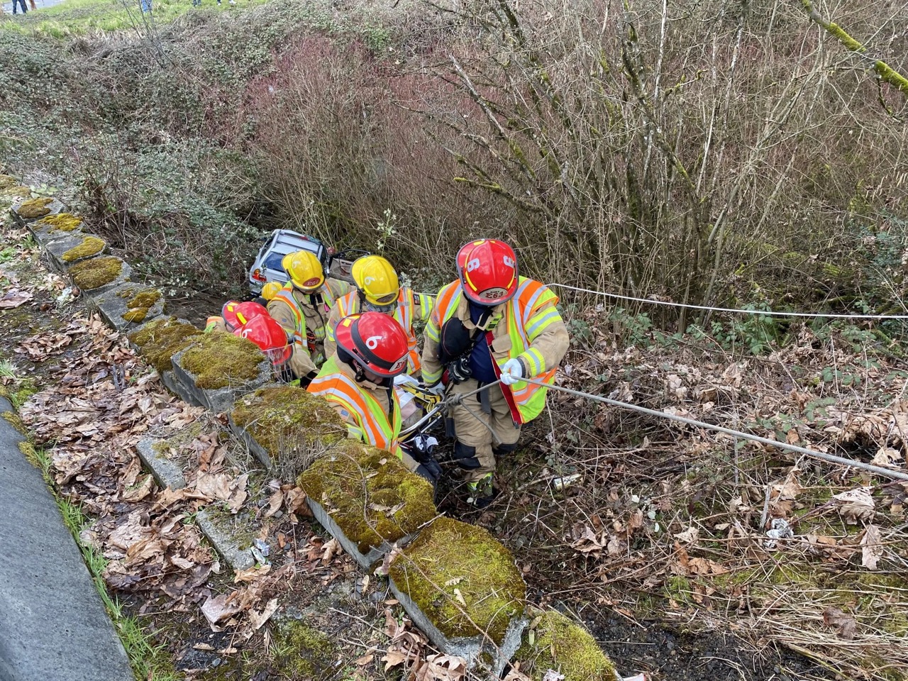 Driver saved after car drops 25 feet down gully march 10 2022