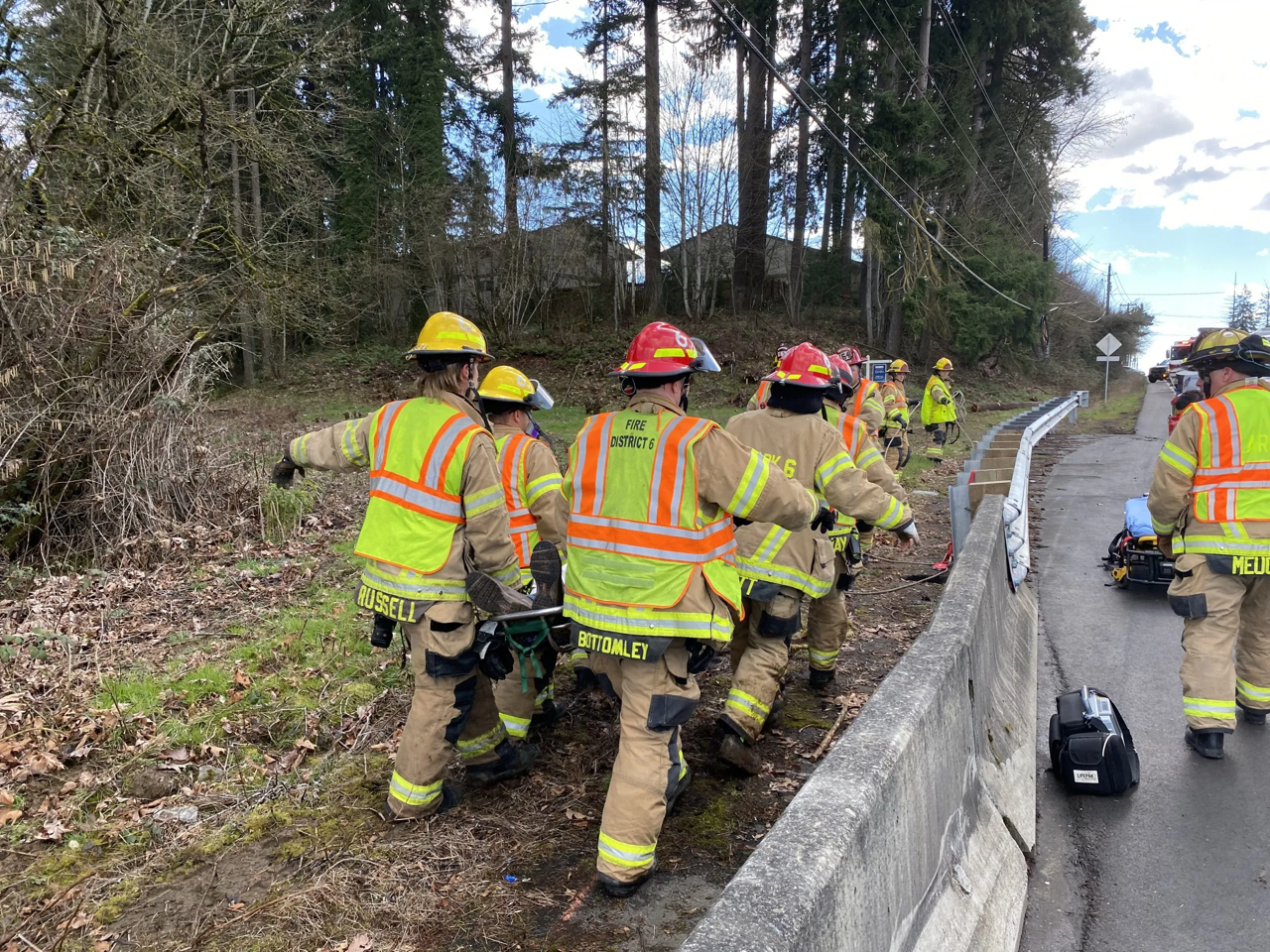 Driver saved after car drops 25 feet down gully