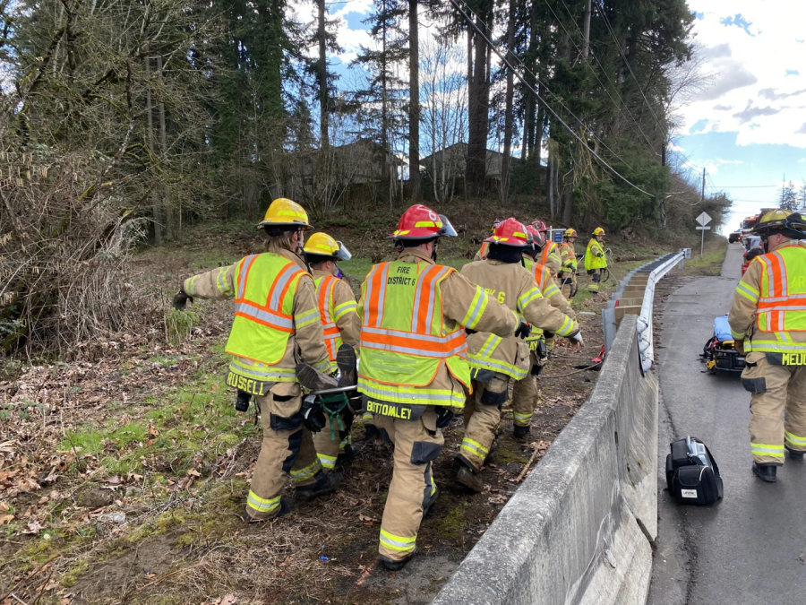 Driver saved after car drops 25 feet down gully