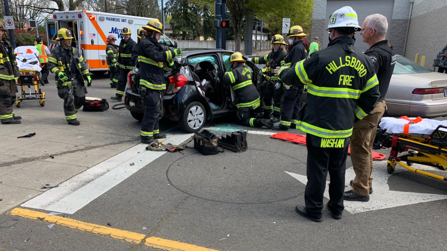 SE Hillsboro roads blocked after 3-car crash