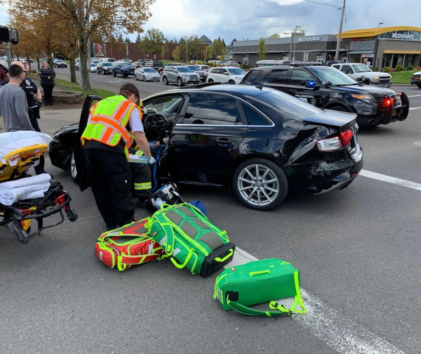 A two-vehicle crash in Hillsboro has blocked some lanes of Tualatin Valley Highway on Saturday afternoon, officials said.