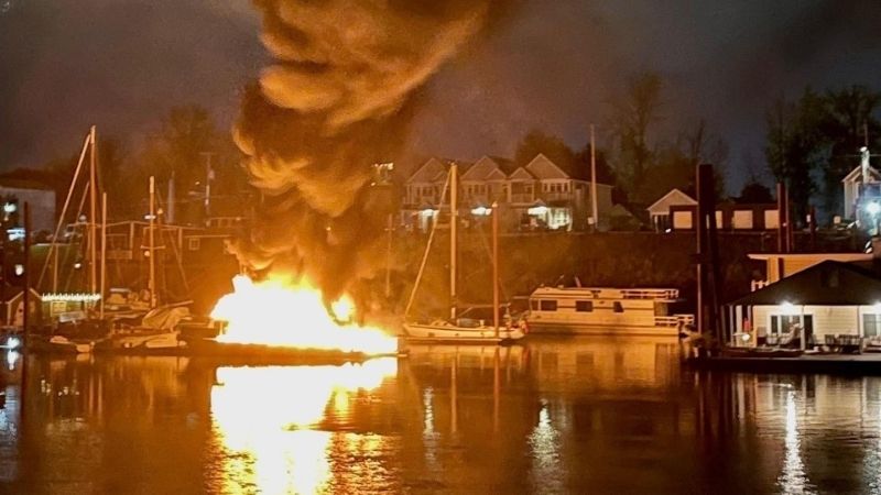 A large boat caught fire in the North Portland Harbor early Monday morning, according to fire officials.