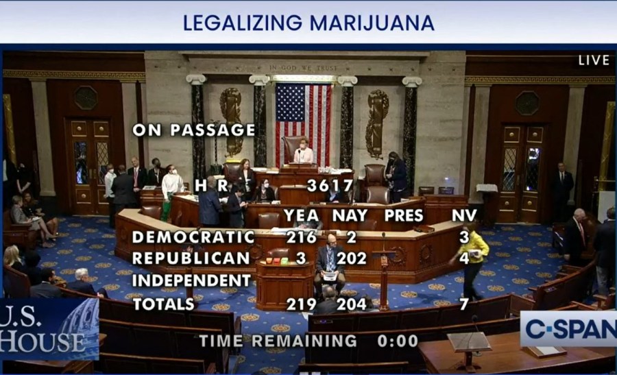 Screenshot of House floor during MORE act vote and passage April 1, 2022 (KOIN)