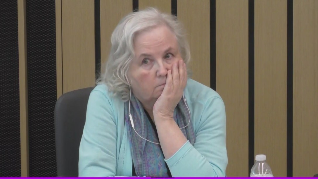 Nancy Crampton Brophy listens to the opening statements at her trial on April 4, 2022. (KOIN)