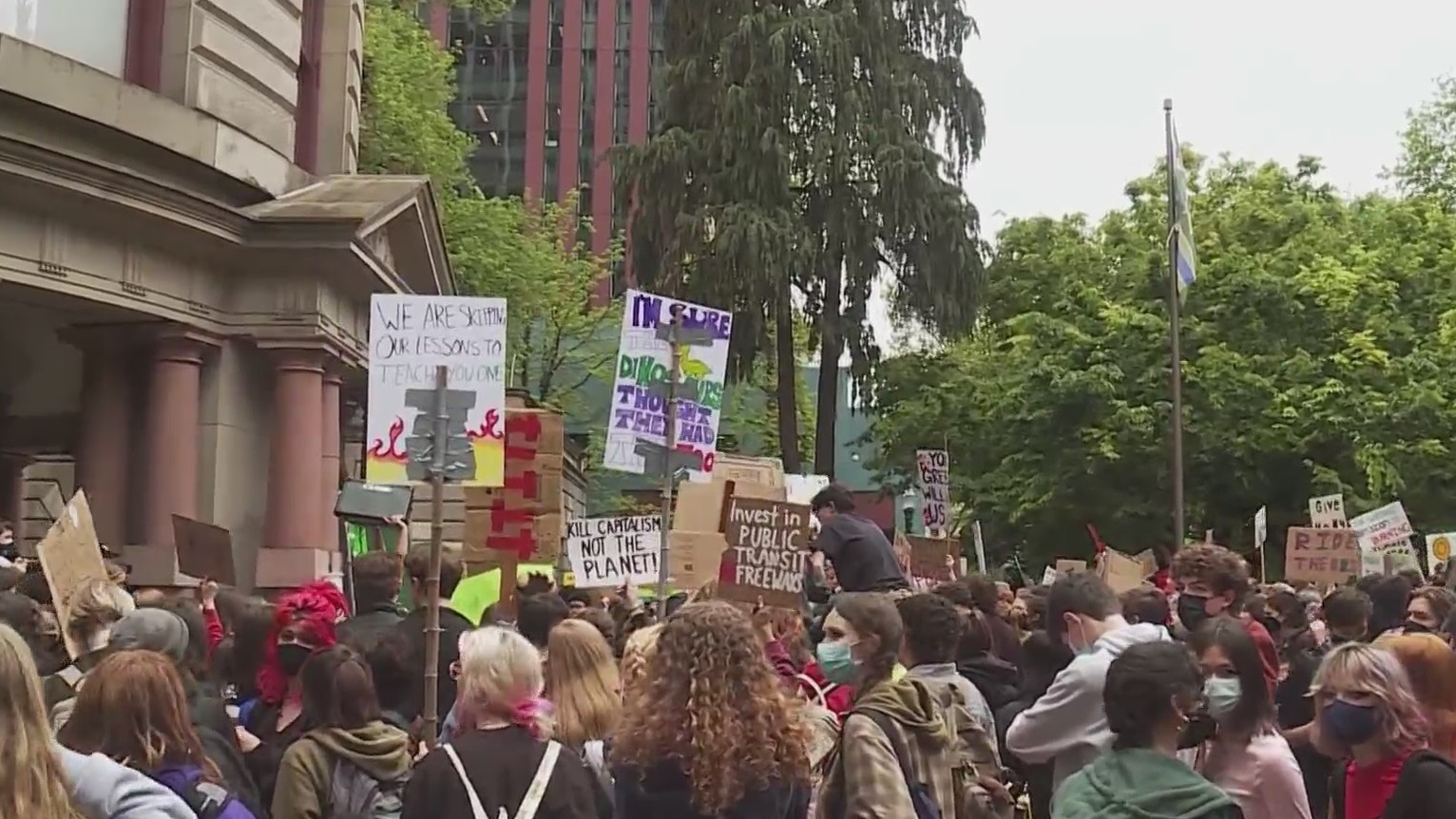 Students staged a mass walkout from school on Friday, May 20, 2022, to rally for climate justice.