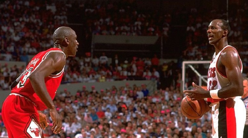 Portland Trail Blazers Clyde Drexler (22) in action vs Chicago Bulls Michael Jordan (23). Game 3. Portland, OR, June 7, 1992 (Photo by John W. McDonough /Sports Illustrated via Getty Images)