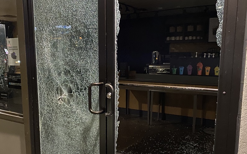 About 200 people marched from Grant Park down Sandy Boulevard in Portland and smashed windows ostensibly in support of abortion rights, June 25, 2022 (KOIN)