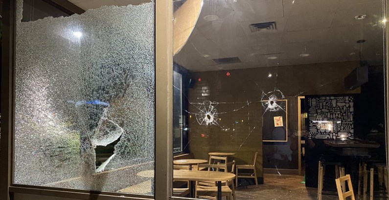 About 200 people marched from Grant Park down Sandy Boulevard in Portland and smashed windows ostensibly in support of abortion rights, June 25, 2022 (KOIN)