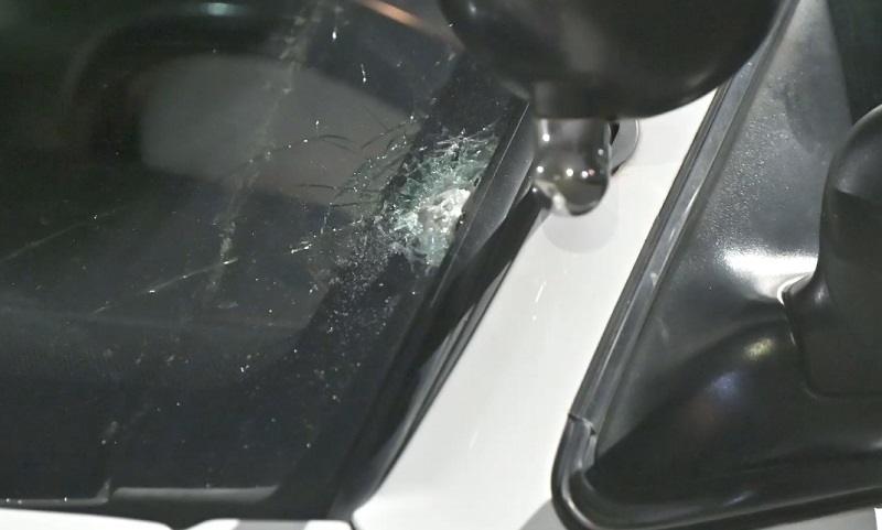 Eclipse Security guards escaped serious injury when their patrol car was shattered with bullets, July 3, 2022 (KOIN)