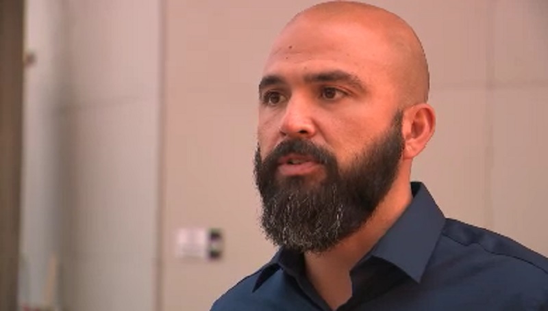 Patriot Prayer leader Joey Gibson outside the Multnomah County courthouse after a judge tossed out riot charges against him on the second day of his trial, July 19, 2022 (KOIN)