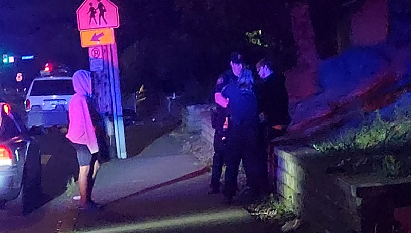 Portland police begin to arrest a domestic violence suspect at SE 148th and Clinton. Moments later a struggle ensued and the suspect was shot to death by police, July 24, 2022 (Screen grab from purchased YouTube video)