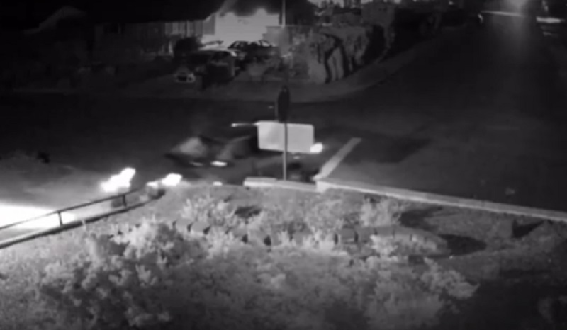 A wanted man crashed a stolen car and tried to run away in an incident captured on home surveillance video, August 6, 2022 (WCSO)