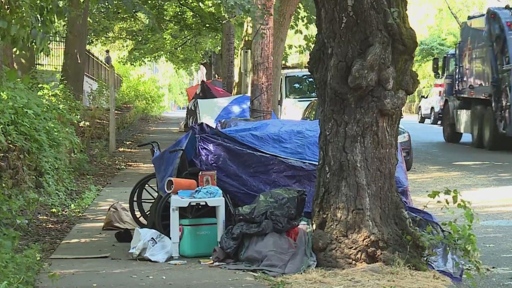 A homeless camp near Couch Park in Northwest Portland, August 30, 2022 (KOIN)