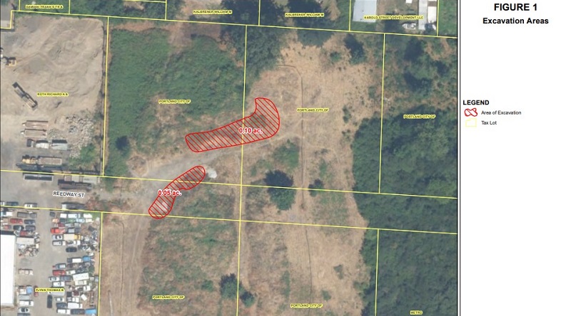 A 2016 DEQ map of soil contamination cleanup at SE 106th/Reedway in Portland's Lents neighborhood