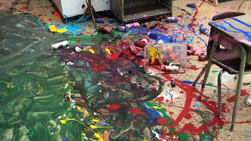 Colorful paint was poured across the floors of a classroom at Creslane Elementary School on Thursday, July 28, 2022