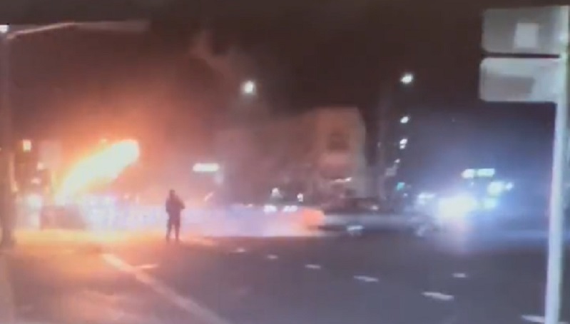 A flamethrower is used during a street takeover at NE 72nd and Sandy in Portland, August 28, 2022 (Courtesy to KOIN)