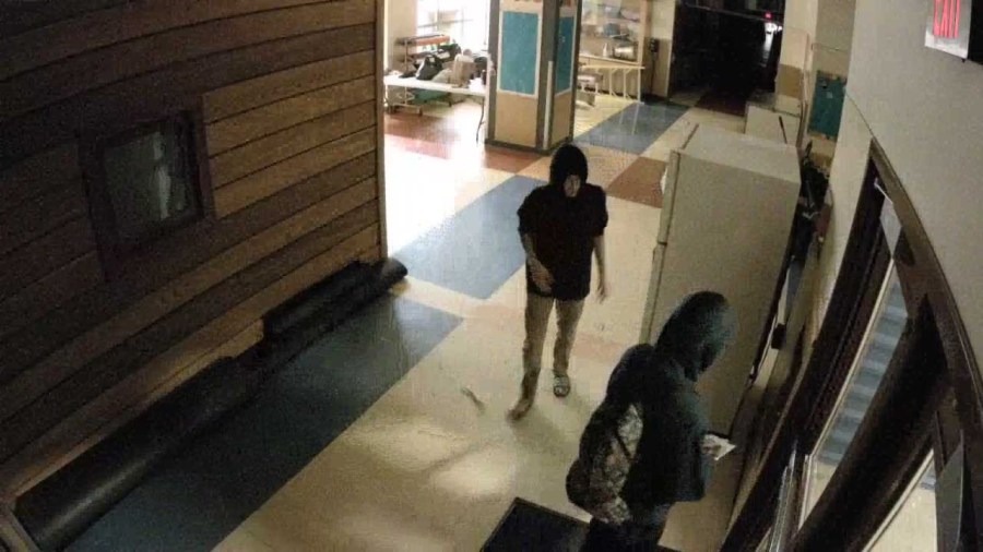 Two suspects were caught on surveillance camera breaking into Creslane Elementary School on Thursday, July 28, 2022 