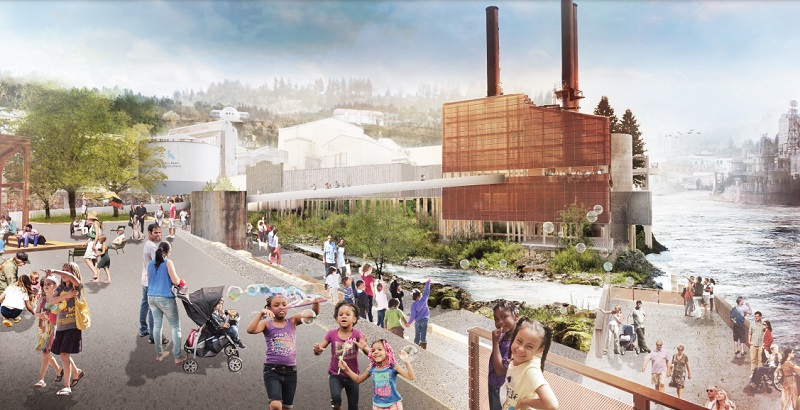 A rendering of downtown Oregon City's Willamette Falls Legacy Project, provided by Confederated Tribes of Grand Ronde, August 18, 2022