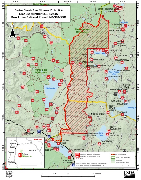 The Cedar Creek Fire has closed parts of the Deschutes National Forest, September 5, 2022 (USFS)