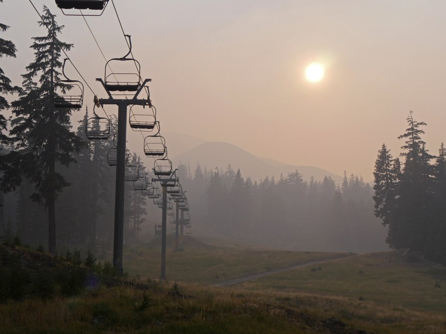 Mt. Bachelor experienced a smoky afternoon on Monday, Sept. 13, 2022 as the Cedar Creek Fire burned