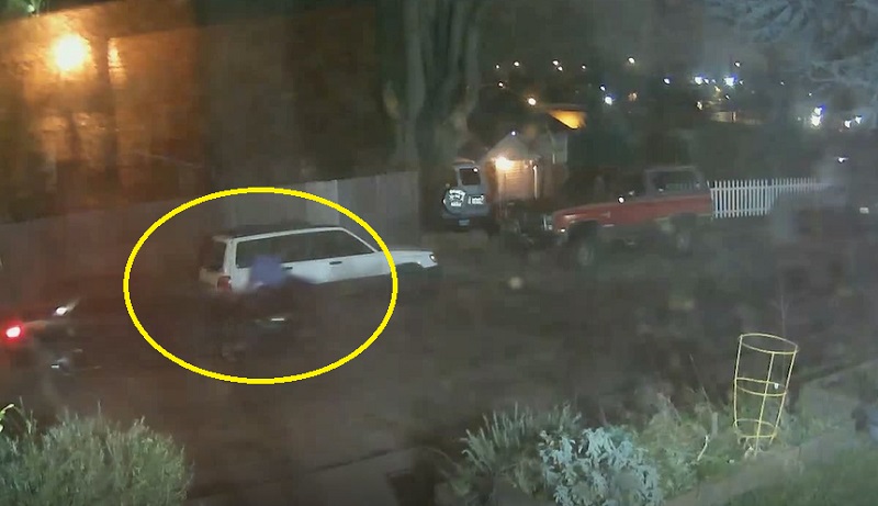 Surveillance video shows a car striking another person outside the Hendon house on North Houghton Street in Portland's Kenton neighborhood, undated, provided September 2022 (Courtesy)