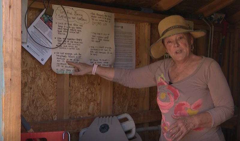 Sonya is a community gardener at Kenton Community Garden, next to a known crime house on North Houghton Street in Portland's Kenton neighborhood, September 2022 (KOIN)