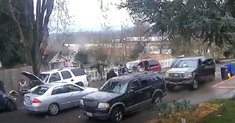 Surveillance video shows a number of cars outside the Hendon house on North Houghton Street in Portland's Kenton neighborhood, undated, provided September 2022 (Courtesy)